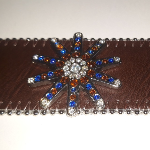 BHW dark brown genuine leather western bling belt - Picture 2 of 8